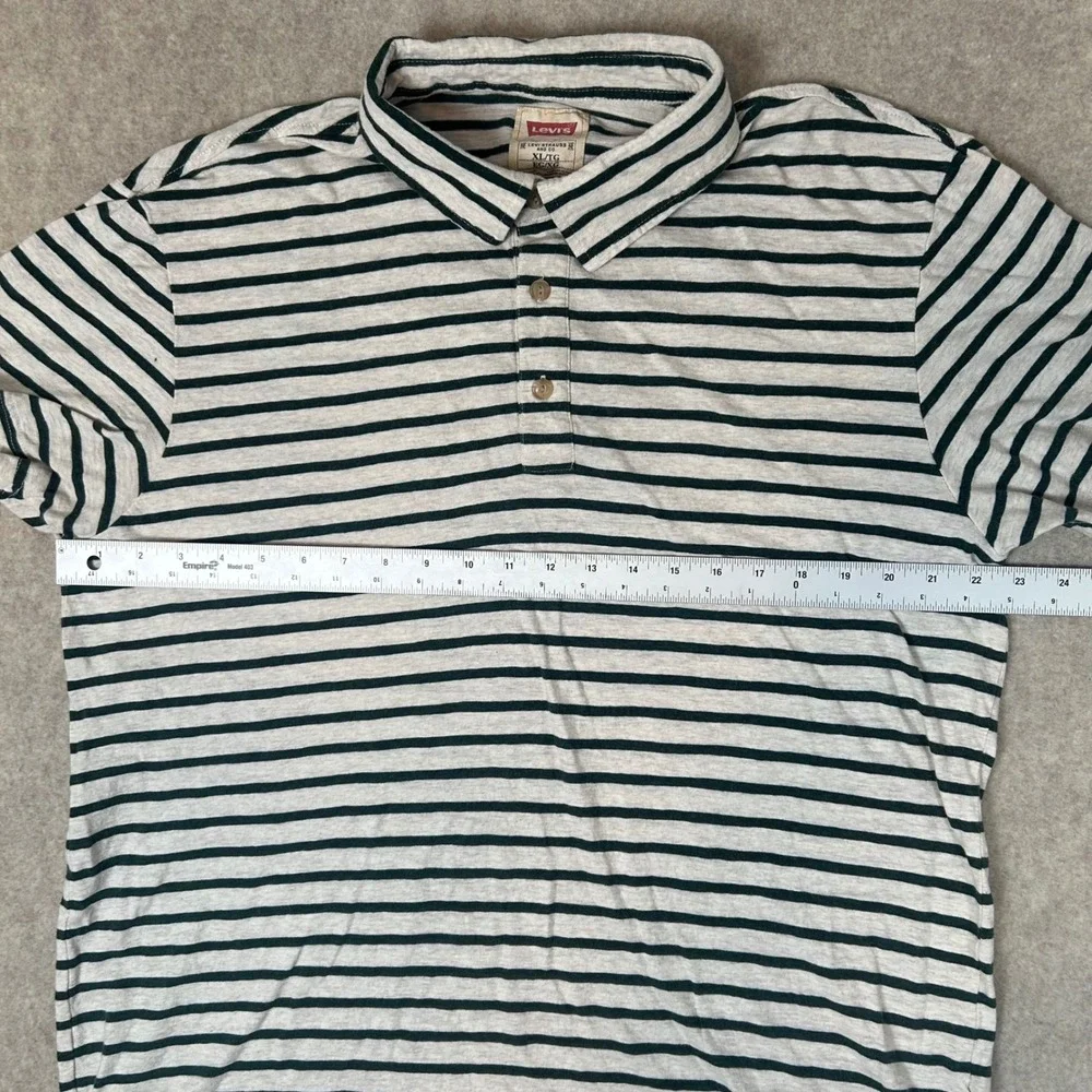 Levi's Polo Shirt Mens XL Grey Green‎ Striped Short Sleeve Cotton